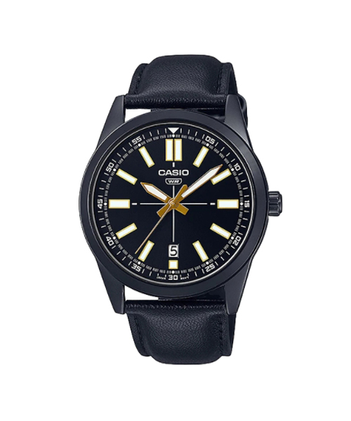 CASIO MID YEAR SALE นาฬิกาคาสิโอ พร้อมส่ง นาฬิกาข้อมือ นาฬิกากันน้ำ นาฬิกาของแท้ BTS ประกันศูนย์ CMG 1 ปี รุ่น MTP-VD02BL-1E นาฬิกาสีดำ