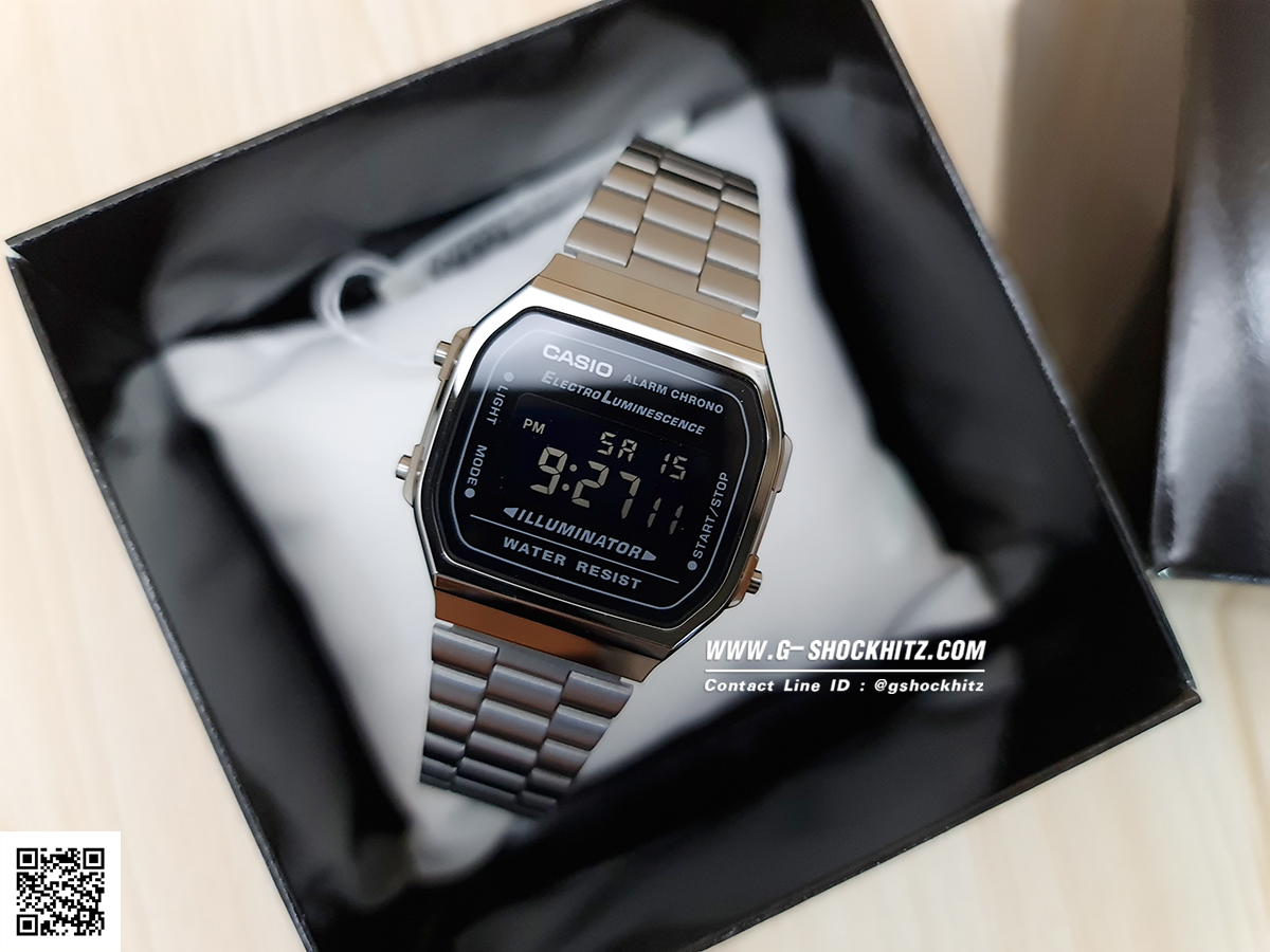 CASIO นาฬิกาคาสิโอ นาฬิกาข้อมือ นาฬิกากันน้ำ นาฬิกาของแท้ ประกันศูนย์ CMG 1 ปี รุ่น A168WGG-1B นาฬิกาสีดำ