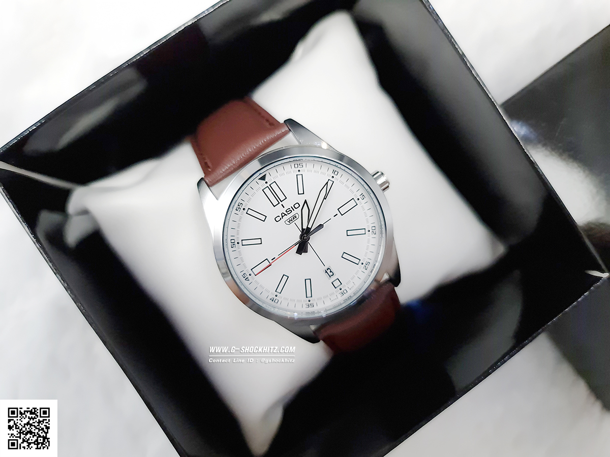 CASIO นาฬิกาคาสิโอ นาฬิกาข้อมือ นาฬิกากันน้ำ นาฬิกาของแท้ ประกันศูนย์ CMG 1 ปี รุ่น MTP-VD02L-7E นาฬิกาสีน้ำตาล