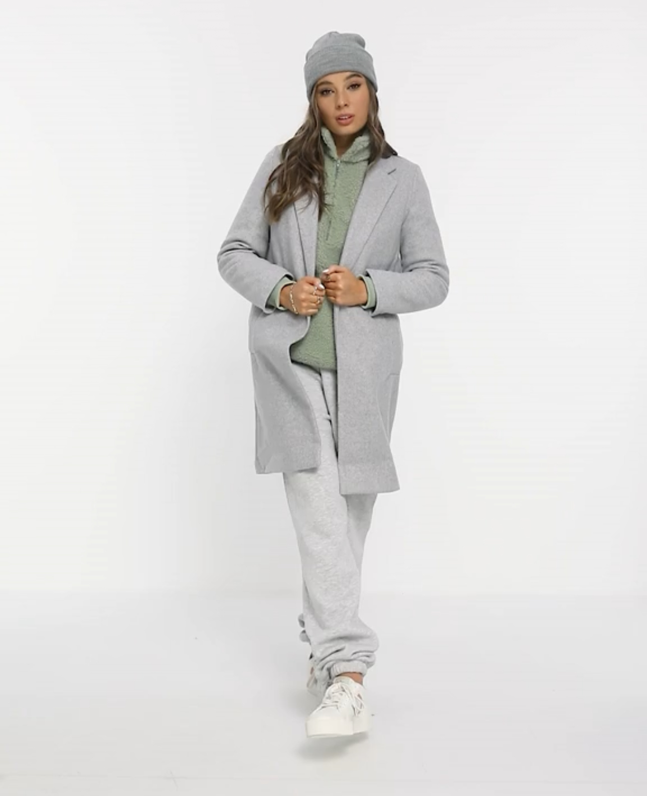 เสื้อโค้ท เสื้อโค้ทกันหนาว โค้ทวูล tailored knot coat สีเบจ แบรนด์ STRADIVARIUS สำเนา