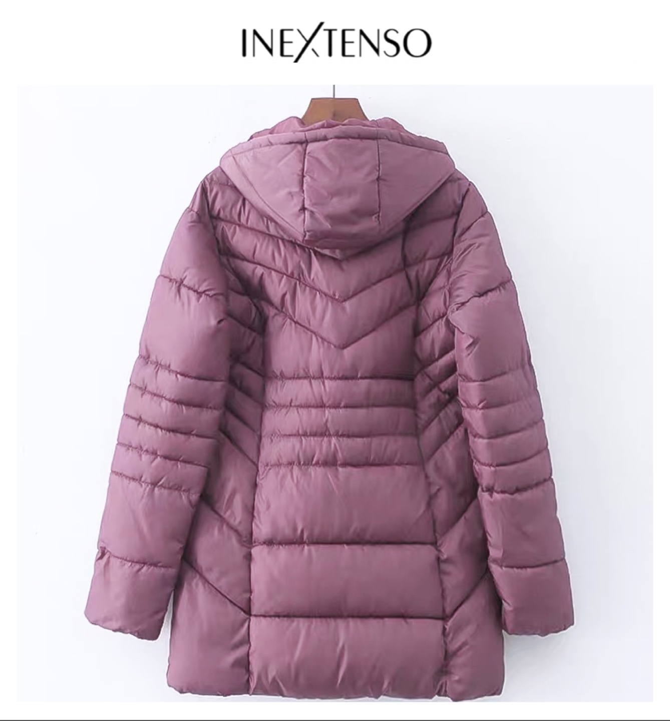 เสื้อกันหนาว เสื้อฮู้ดเฟอร์ บุนวมอุ่น สีแดง แบรนด์ INEXTENSO (padded puffer coat สำเนา