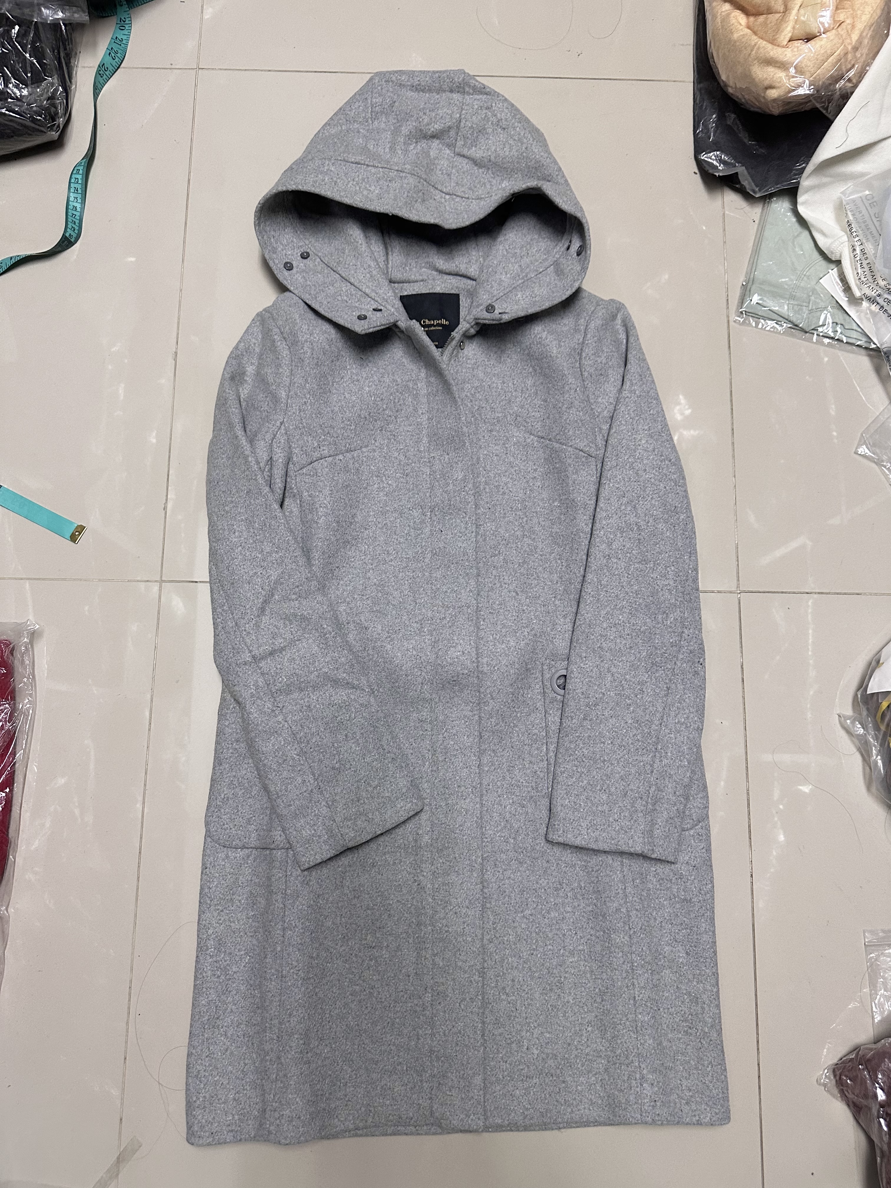 เสื้อโค้ท peacoat เสื้อโค้ทเฟอร์ โค้ทสักหลาดสีเทาอ่อน แบรนด์ La chapelle