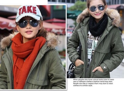 เสื้อกันหนาว เสื้อโค้ดตัวยาว ติดฮูท แต่งขน สีน้ำตาลกากี สวยเท่ห์ สไตล์เกาหลีคะ Size