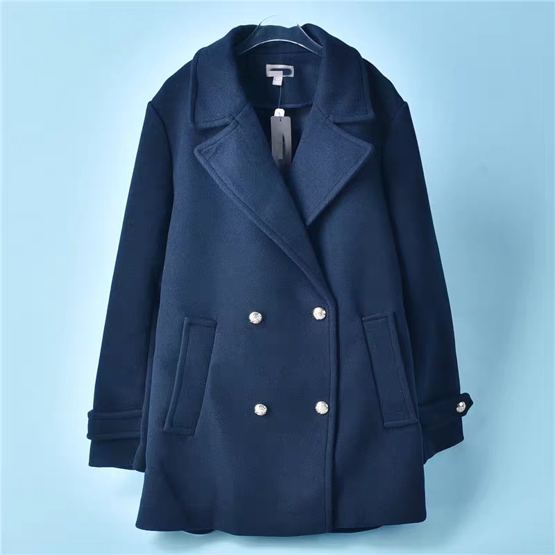 Sussan เสื้อโค้ดกันหนาว เสื้อกันหนาว overcoat โค้ทวูล สักหลาด ผสมวูล สีดำ แต่งคอปก กระดุมสองแถว แบรนด์ SUSSAN กรมเหลือบดำ