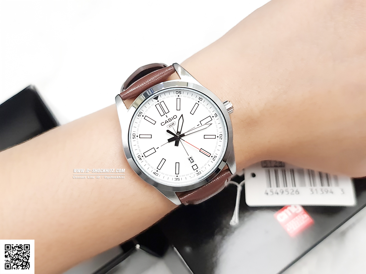 CASIO นาฬิกาคาสิโอ นาฬิกาข้อมือ นาฬิกากันน้ำ นาฬิกาของแท้ ประกันศูนย์ CMG 1 ปี รุ่น MTP-VD02L-7E นาฬิกาสีน้ำตาล