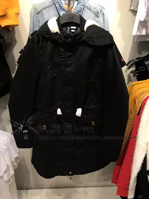 H&M เสื้อโค้ทฮู้ดกันหนาว เสื้อปาร์กา parka สีเขียว แบรนด์ H&M size S/M/L เขียว