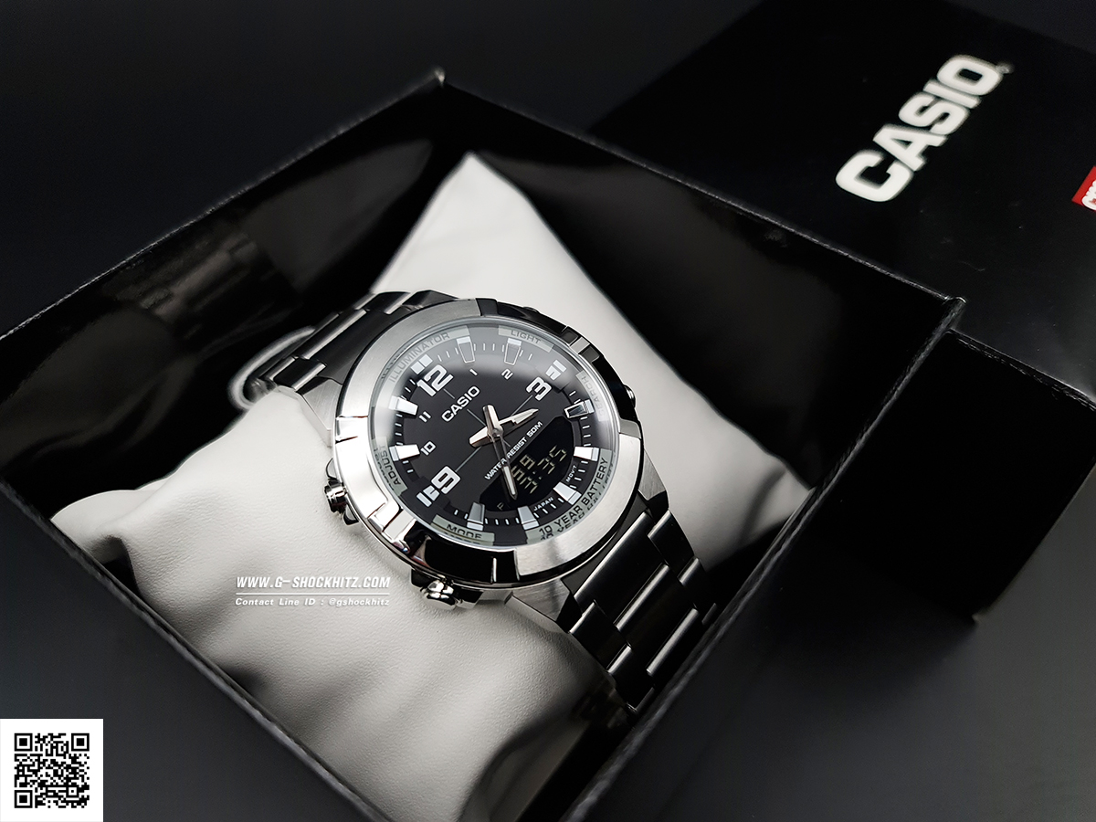 CASIO นาฬิกาคาสิโอ นาฬิกาข้อมือ นาฬิกากันน้ำ นาฬิกาของแท้ ประกันศูนย์ CMG 1 ปี รุ่น AMW-870D-1A นาฬิกาสีเงิน