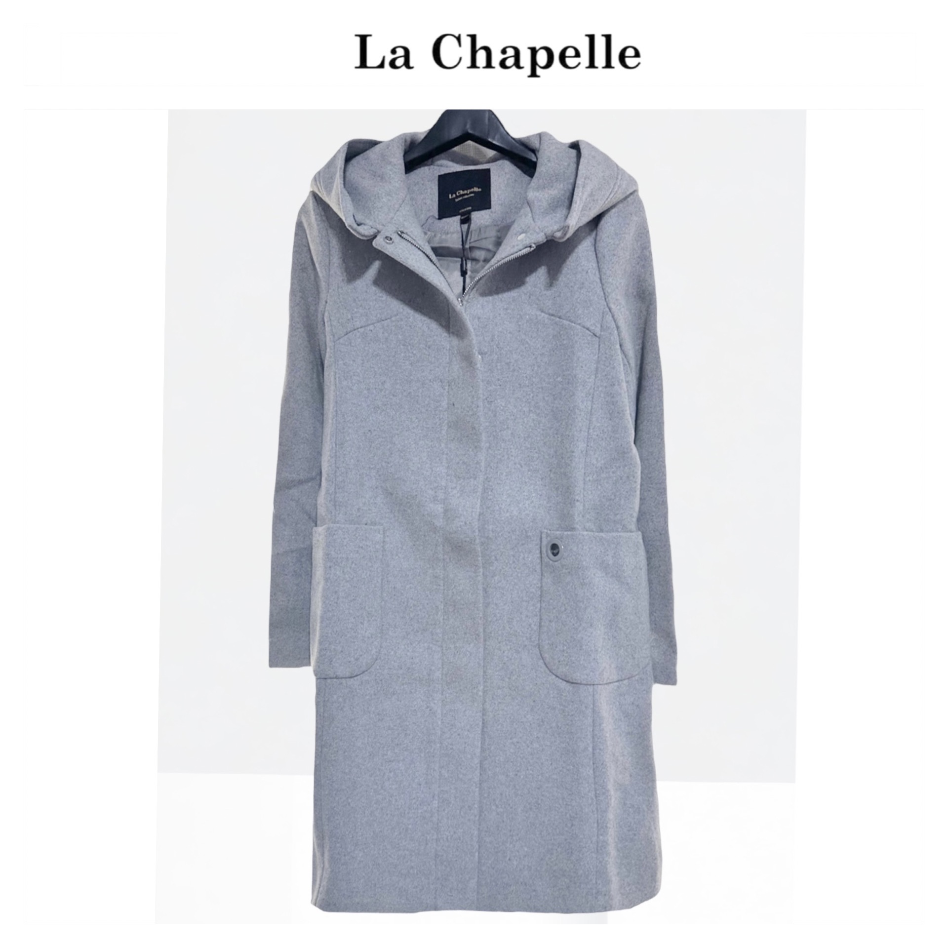 เสื้อโค้ท peacoat เสื้อโค้ทเฟอร์ โค้ทสักหลาดสีเทาอ่อน แบรนด์ La chapelle
