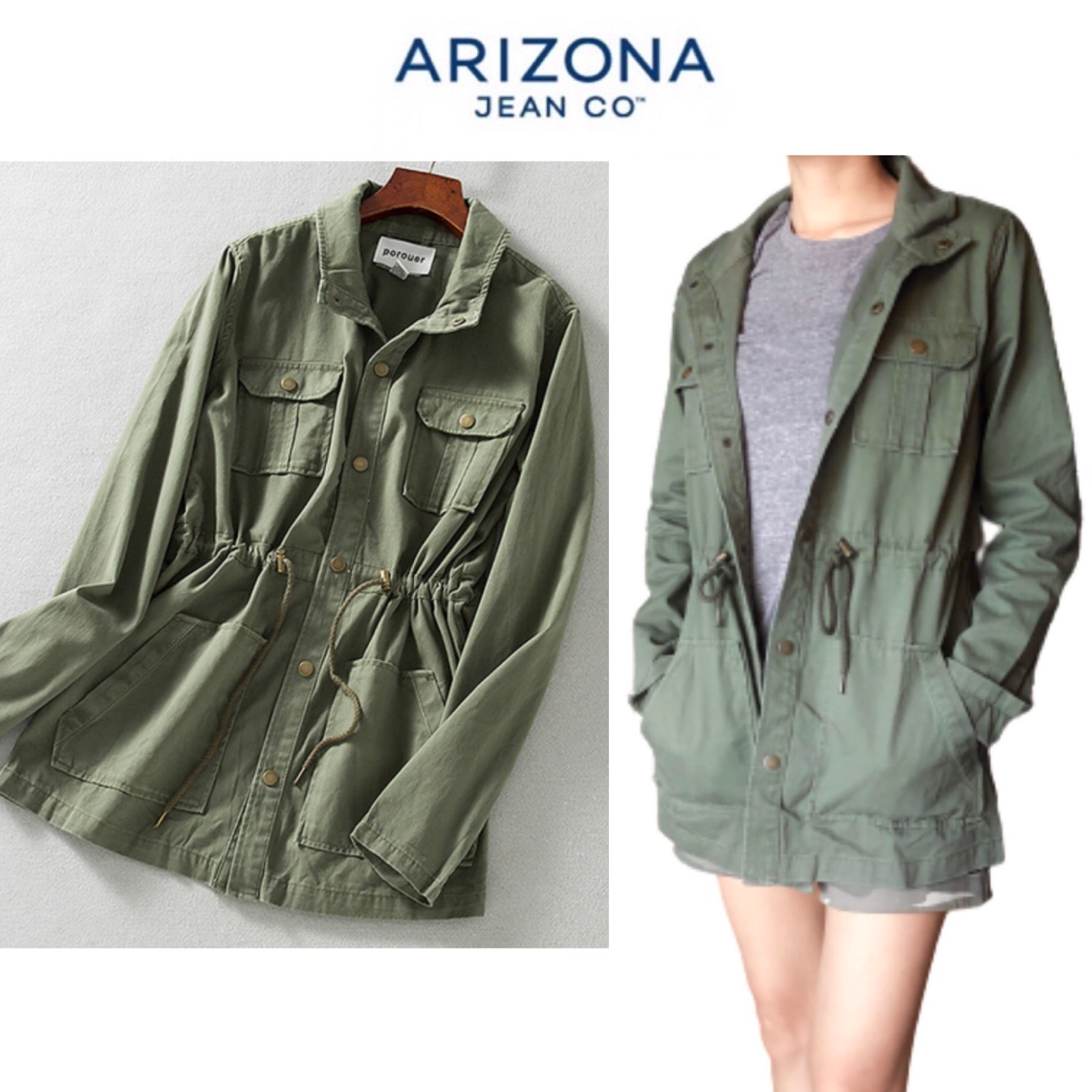 Arizona Jean co เสื้อทหาร เสื้อฮู้ดเขียวทหาร เสื้อนอกแนวทหาร แพทเทินสวย เท่ห์มาก แบรนด์ ARIZONA JEAN CO คะ Size S/M/L/XL สำเนา สำเนา เขียว