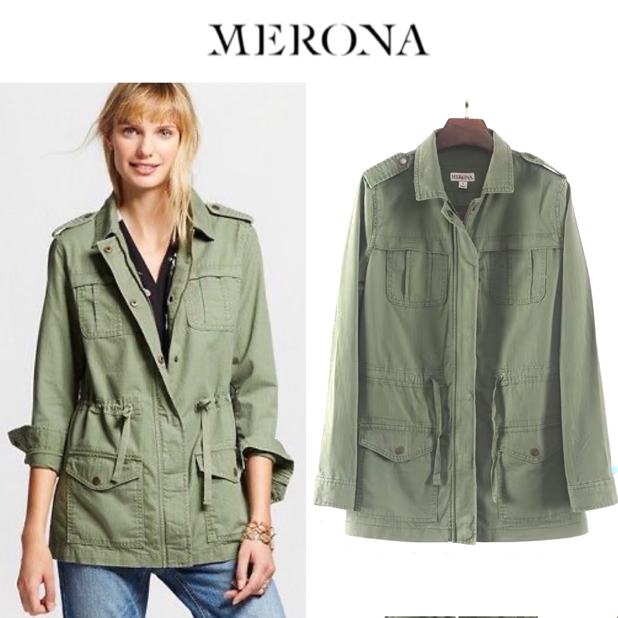 Merona เสื้อเขียวทหาร เสื้อนอกแนวทหาร แบรนด์Merona แพทเทินสวย เท่ห์มาก คะ Size S/M/L/XL สำเนา สำเนา สำเนา เขียว