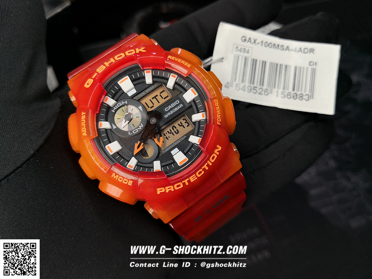 CASIO MID YEAR SALE G-SHOCK พร้อมส่ง นาฬิกาข้อมือ นาฬิกากันน้ำ นาฬิกาของแท้ ประกันศูนย์ CMG 1 ปี รุ่น GAX-100MSA-4A นาฬิกาสีส้้ม