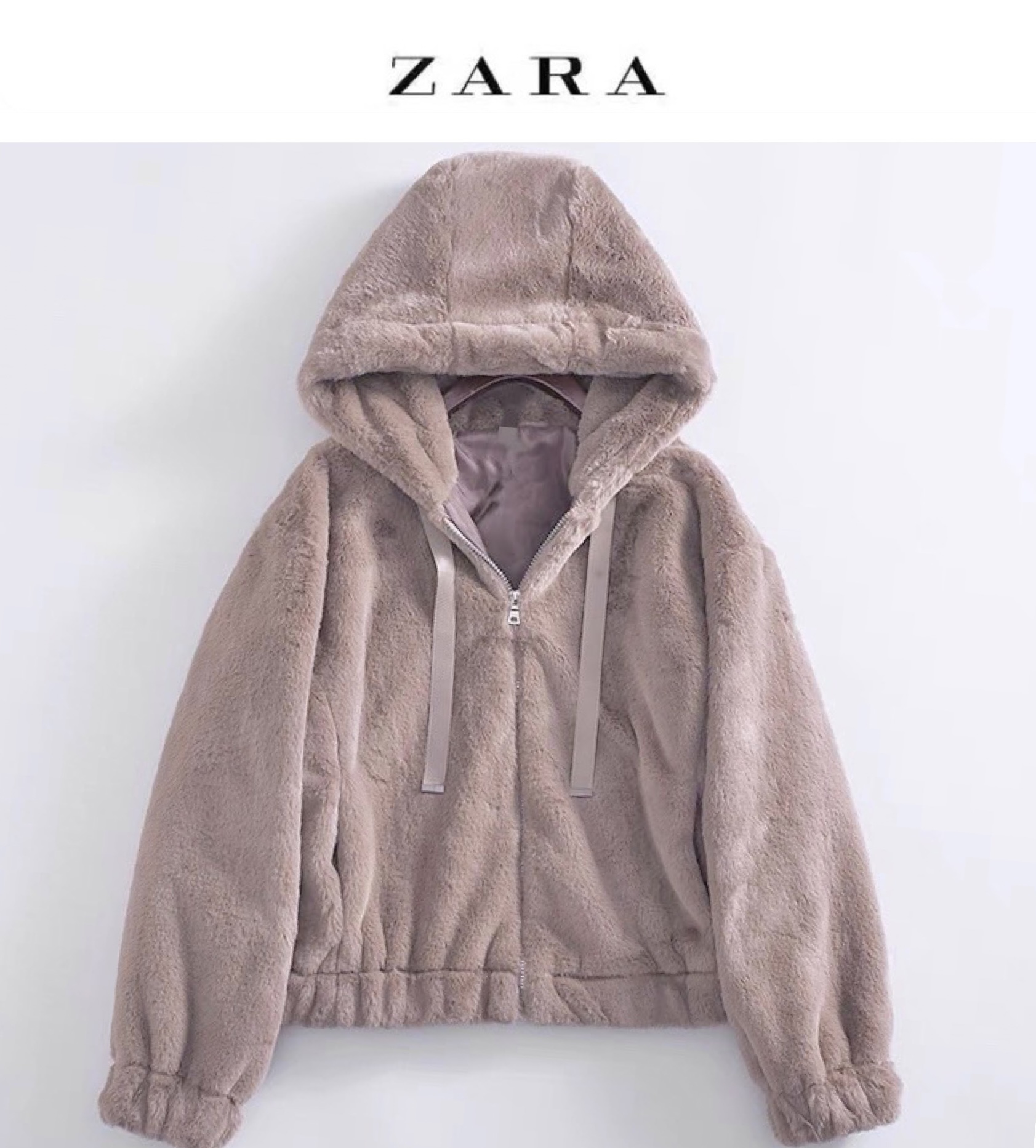 Zara เสื้อเฟอร์กันหนาว หมวกฮู้ด เสื้อขน แบรนด์zara สำเนา ดำ