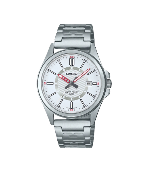 CASIO นาฬิกาคาสิโอ นาฬิกาข้อมือ นาฬิกากันน้ำ นาฬิกาของแท้ ประกันศูนย์ CMG 1 ปี รุ่น MTP-E700D-7E นาฬิกาสีเงิน