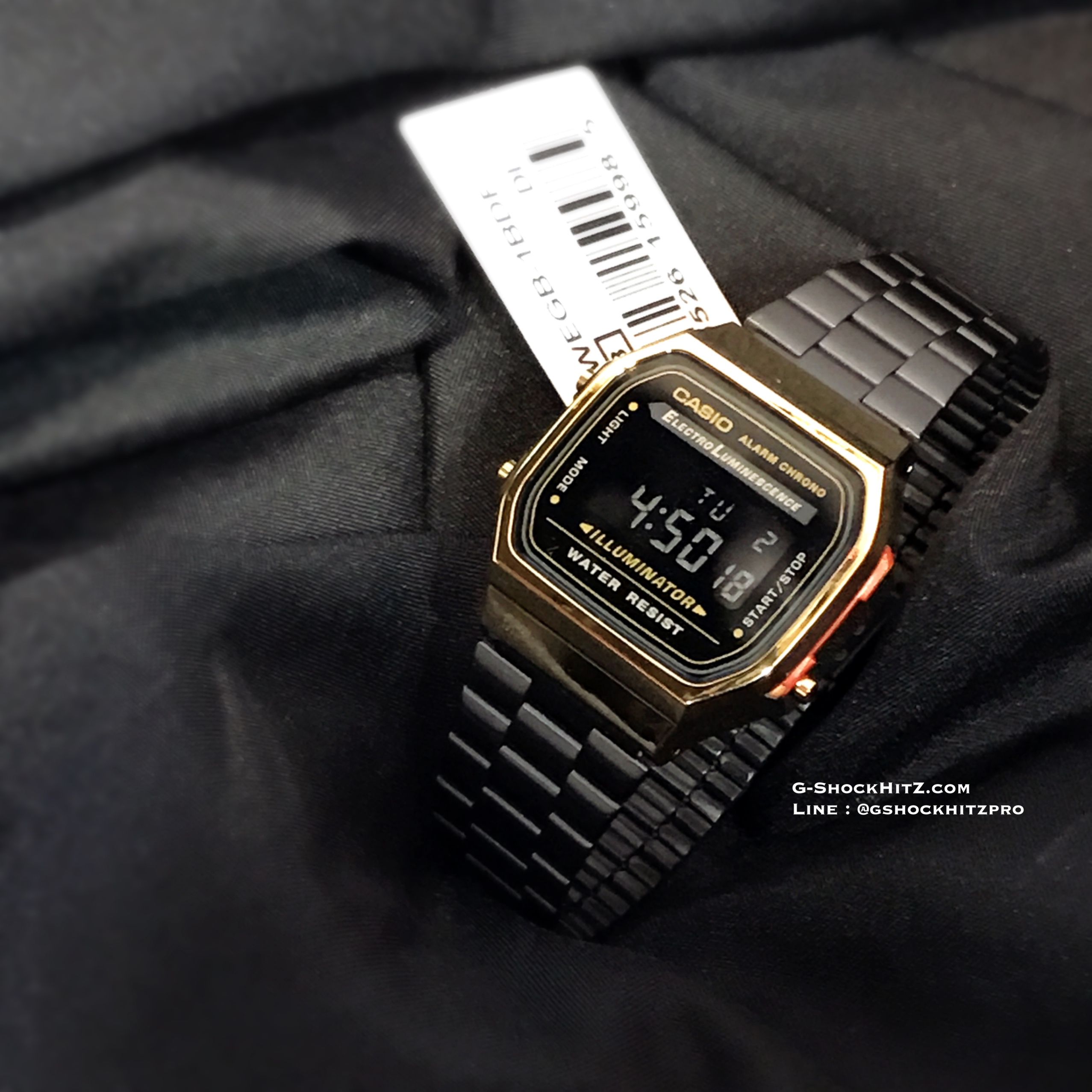 CASIO นาฬิกาคาสิโอ นาฬิกาข้อมือ นาฬิกากันน้ำ นาฬิกาของแท้ ประกันศูนย์ CMG 1 ปี รุ่น A168WEGB-1B นาฬิกาสีดำ