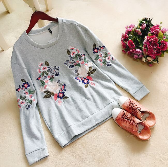 เสื้อวอร์ม แขนยาว เสื้อกันหนาวสีเทา แต่งลายปัก งาน ZARA (ตัดป้าย)งานสวย เนื้อผ้านุ่มมากคะ สำเนา สำเนา สำเนา เทา