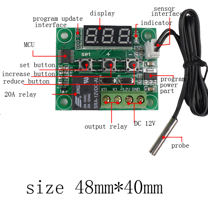 Digital Thermostat Module W1209 บอร์ดควบคุม เปิด/ปิด ตามอุณหภูมิ Temp Controller