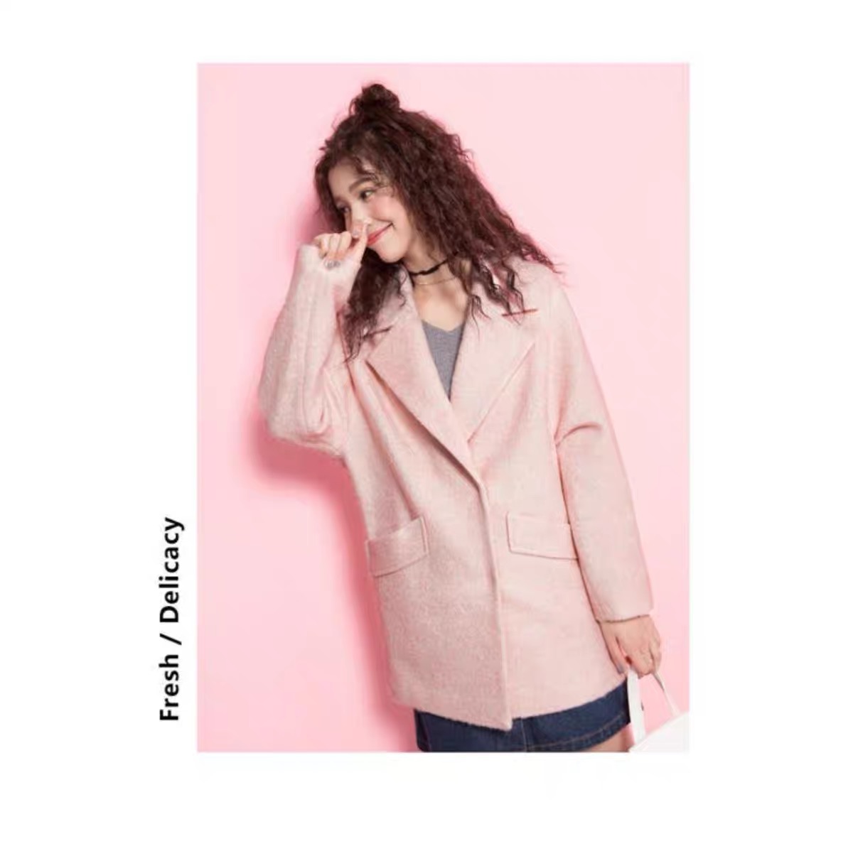 เสื้อโค้ท peacoat เสื้อโค้ทเฟอร์ โค้ทสักหลาดสีชมพูอ่อน แบรนด์ La'babite สำเนา สำเนา สำเนา สำเนา