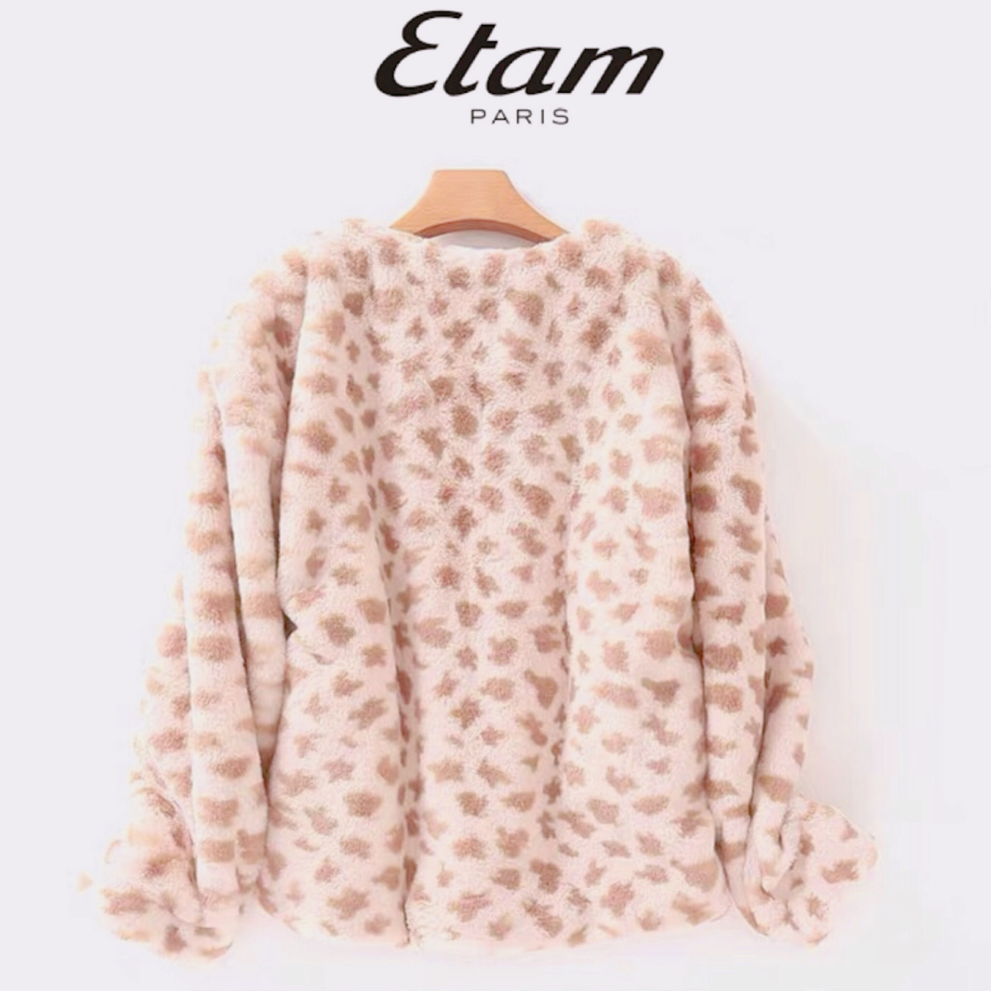 Etam เสื้อเฟอร์กันหนาว ลายเสือ กันหนาวขนเฟอร์ลายเสือ สีครีมชมพู ทรงบอมเบอร์ แบรนด ETAM ลายเสือ