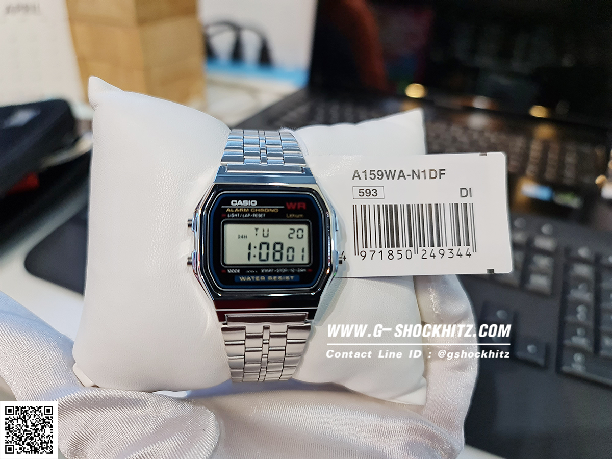 CASIO นาฬิกาคาสิโอ นาฬิกาข้อมือ นาฬิกากันน้ำ นาฬิกาของแท้ ประกันศูนย์ CMG 1 ปี รุ่น A-159WA-N1DF นาฬิกาสีเงิน