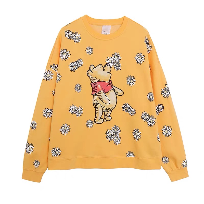 Disney Parks 2025 WINNIE THE POOH Pullover Sweatshirt Women Daisies Yellow ชมพู