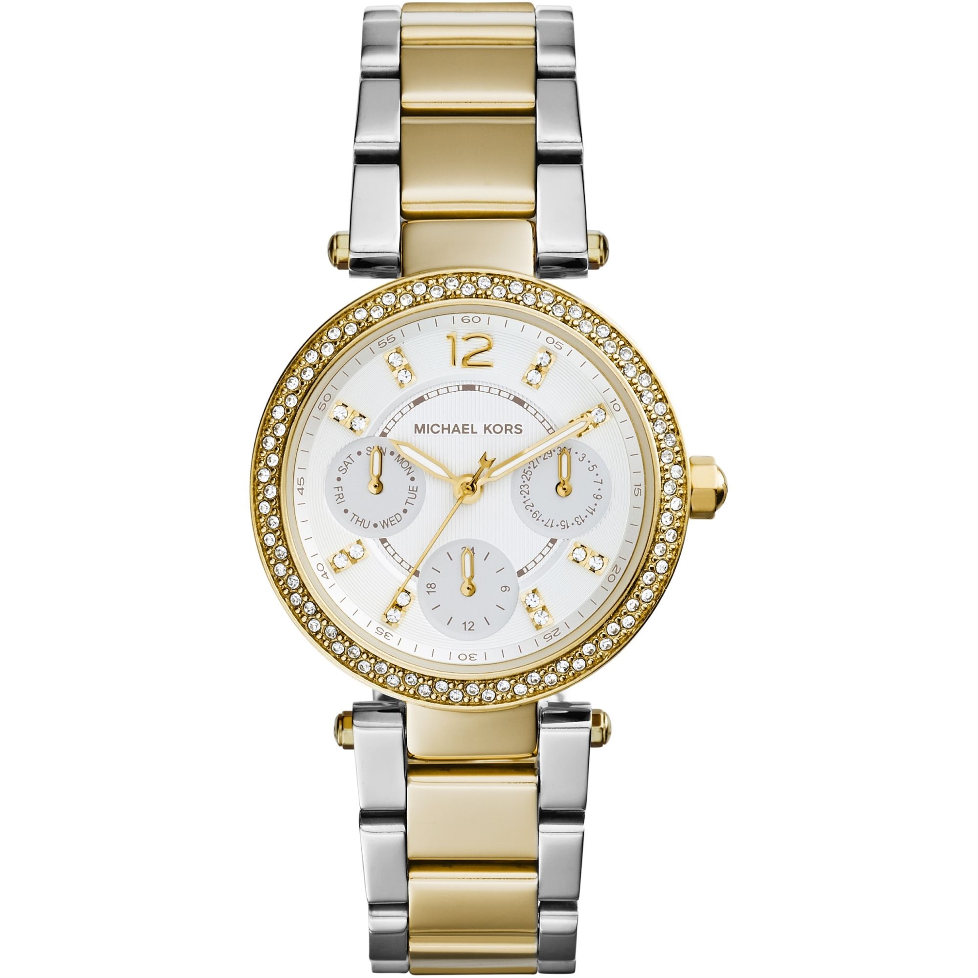 Michael Kors Mini Parker White Dial Two Tone SS Quartz Ladies Watch MK6055