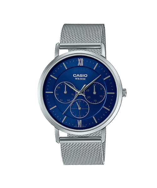 CASIO นาฬิกาคาสิโอ นาฬิกาข้อมือ นาฬิกากันน้ำ นาฬิกาของแท้ ประกันศูนย์ CMG 1 ปี รุ่น MTP-B300M-2A นาฬิกาสีเงิน