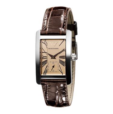 Emporio Armani Classic Collection Women's Quartz Watch with Brown Dial Analogue Display and Brown Leather Strap AR0155