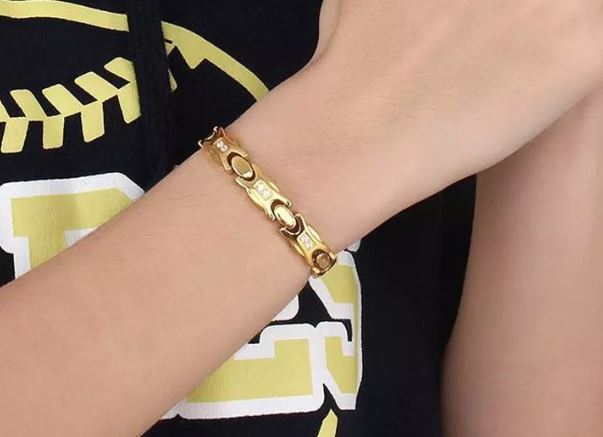 สร้อยข้อมือ กำไลข้อมือ ทอง ฝังแม่เหล็ก ปรับสมดุล สุขภาพดี ฝังเพชร CZ AAA ดีไซน์ ทรงรี แบบสวยหรู 350536