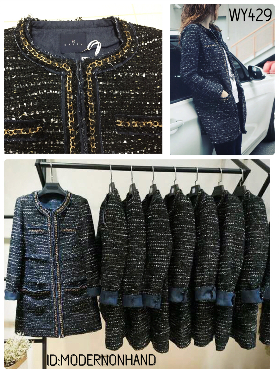 Satin เสื้อนอก เสื้อคลุม ตัวยาว เนื้อผ้าทอ ชาแนล สีดำ เทา แบรนด์เนม ET. SATIN เกาหลี แท้100%งานสวย ใส่แล้วขึ้นทรง หรู มากมายคะsize S/M/L