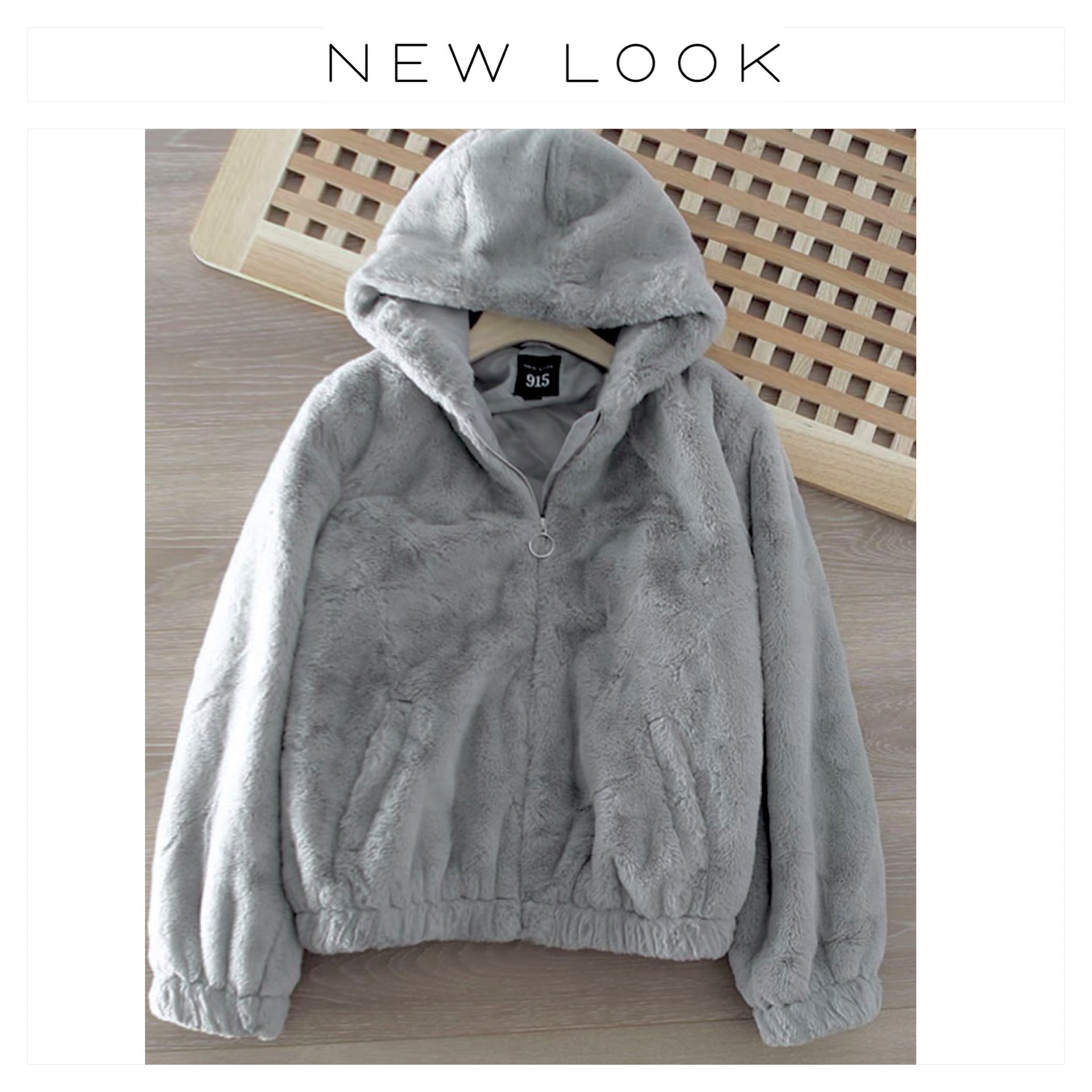 915 เสื้อเฟอร์กันหนาว หมวกฮู้ด เสื้อขน Fluffy coat แบรนด์ New look 915สำเนา เทา