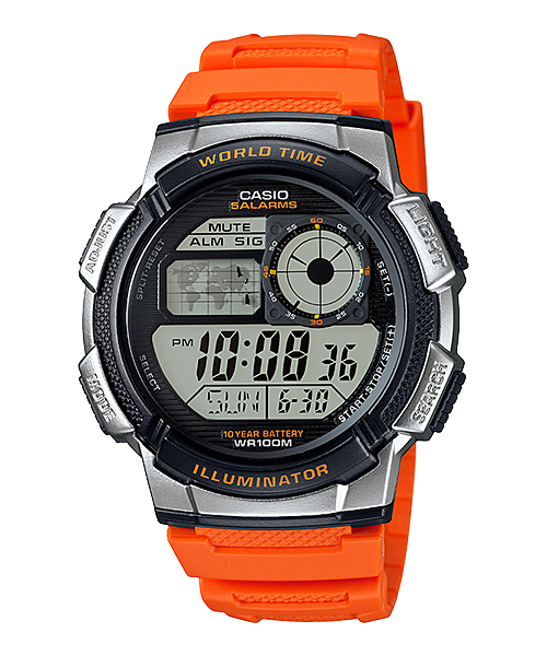 CASIO นาฬิกาคาสิโอ นาฬิกาข้อมือ นาฬิกากันน้ำ นาฬิกาของแท้ ประกันศูนย์ CMG 1 ปี รุ่น AE-1000W-4B นาฬิกาสีส้ม