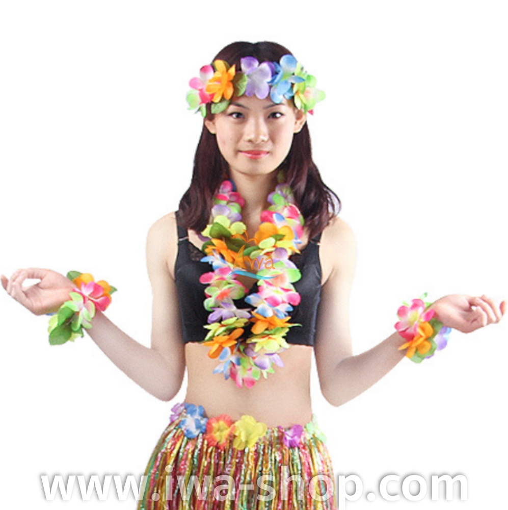 ชุดพวงมาลัยฮาวาย พวงมาลัยดอกไม้แฟนซี รุ้ง1