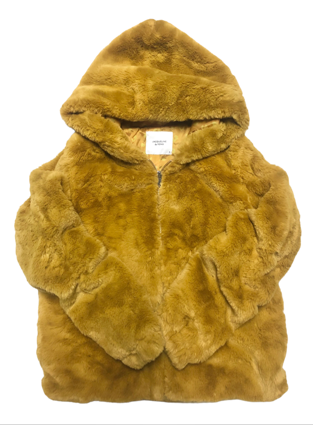 Jacqueline เสื้อเฟอร์กันหนาว หมวกฮู้ด เสื้อขน Fluffy coat แบรนด์ jacqueline เหลืองขมิ้น