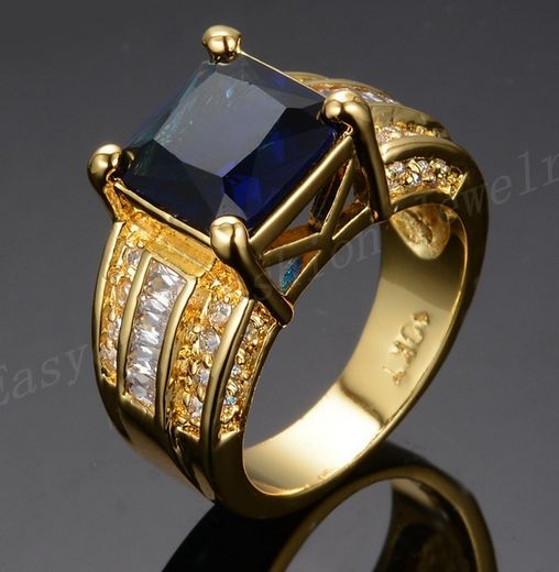 แหวนทองผู้ชาย แหวนทอง ฝังเพชร พลอย สีน้ำเงิน Sapphire เม็ดสี่เหลี่ยม สวยหรู มีระดับ แหวนประดับ เพชร CZ AAA ใส่ออกงาน เสริมบารมี 158759