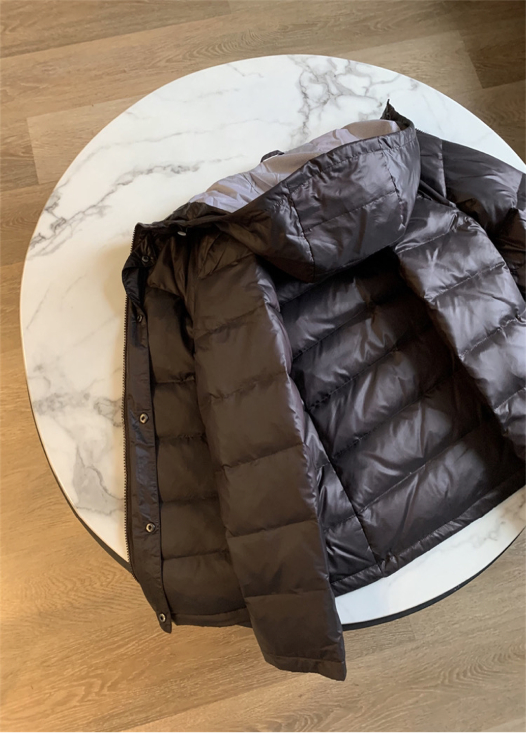 Stradivarius เสื้อขนเป็ด ฮู้ดชนเป็ด ผู้ชาย DOWN JACKET PADDED PUFFER สีน้ำตาลเมล็ดกาแฟ แบรนด์ GATHER JEWELS. Down80% น้ำตาล