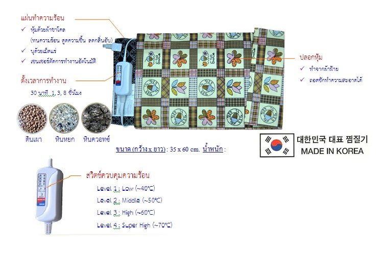 SEKURE แผ่นทำความร้อน กระเป๋าน้ำร้อน รุ่น TYE10 ขนาด 35 cm x 60 cm ( สีลายดอกน้ำตาล )