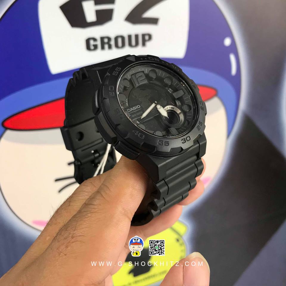 CASIO นาฬิกาคาสิโอ นาฬิกาข้อมือ นาฬิกากันน้ำ นาฬิกาของแท้ ประกันศูนย์ CMG 1 ปี รุ่น AEQ-100W-1B นาฬิกาสีดำ