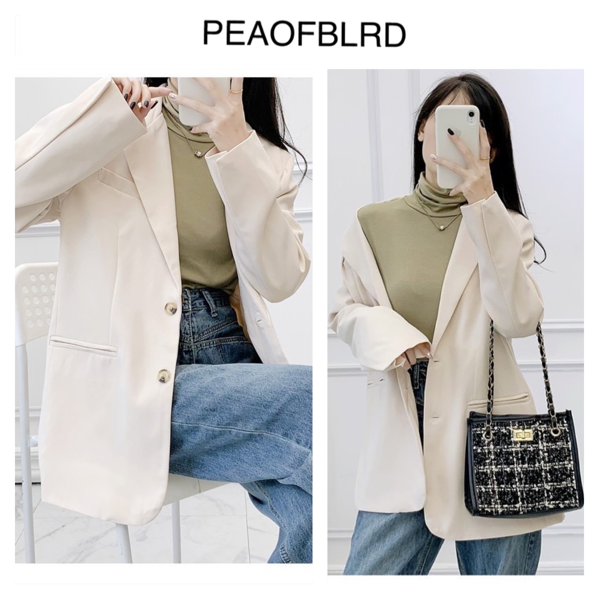 เสื้อโค้ท เสื้อกันหนาว เนื้อผ้าสักหลาดวูล สีครีมเปลือกไข่ แบรนด์ PEAOFBLRD