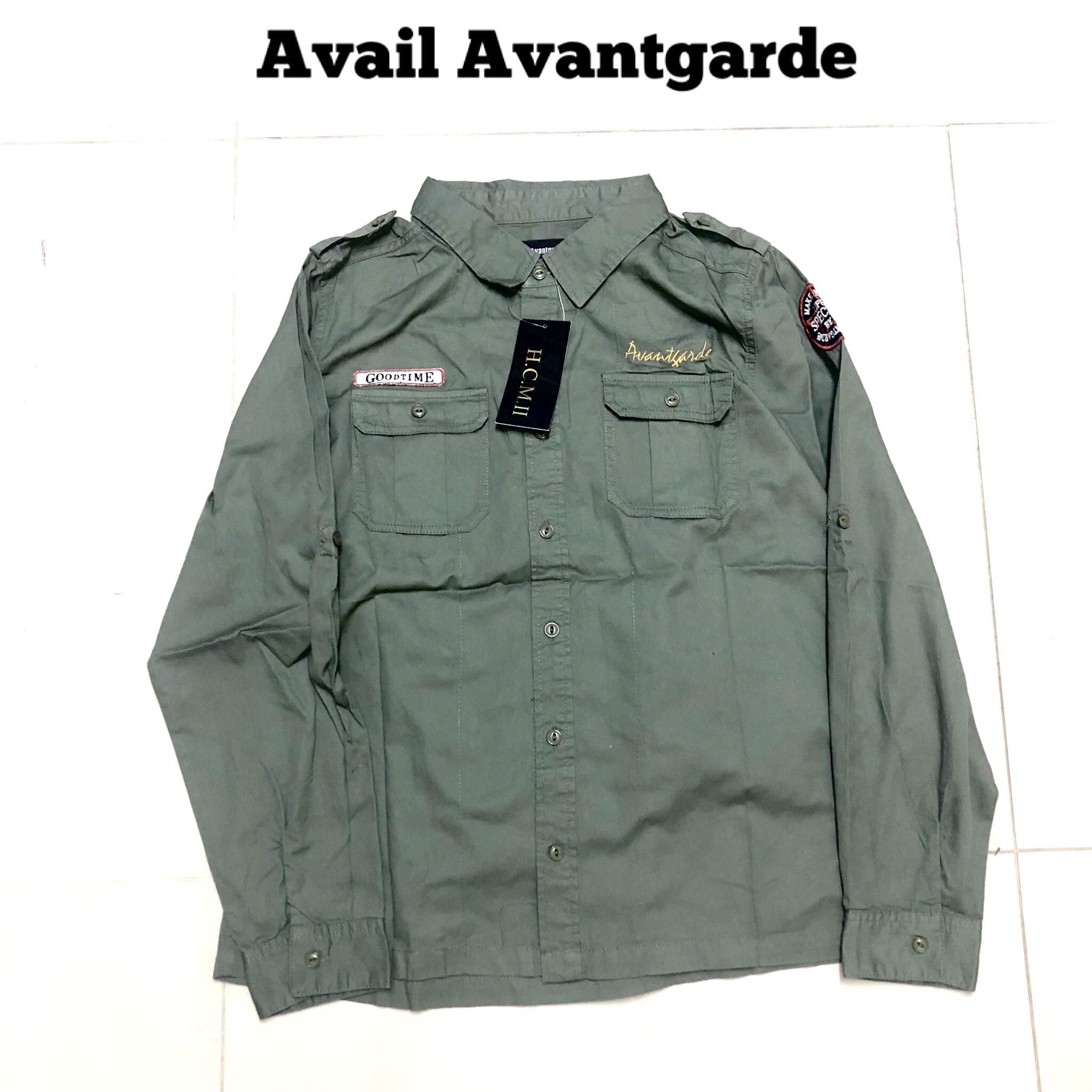 Avail Avantgarde เสื้อเขียวทหาร เสื้อนอก เสื้อเชิ้ตเขียวทหาร แนวทหาร แบรนด์ Avail Avantgarde(Japan)แพทเทินสวย เท่ห์มาก คะ เขียว