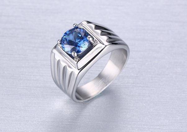 แหวนผู้ชาย แหวน Stainless Steel แท้ แหวนเงิน ฝังพลอย คริสตัลแท้ สีฟ้า สวยหรู มีระดับ แหวนผู้ชายใส่เที่ยว ใส่ออกงาน เสริมบุคลิก 453683