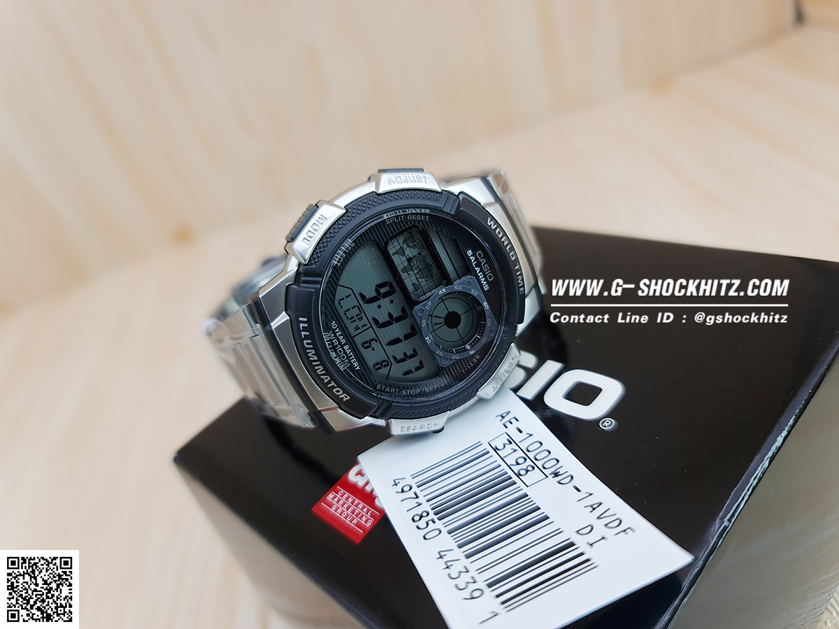 CASIO นาฬิกาคาสิโอ นาฬิกาข้อมือ นาฬิกากันน้ำ นาฬิกาของแท้ ประกันศูนย์ CMG 1 ปี รุ่น AE-1000WD-1A นาฬิกาสีเงิน