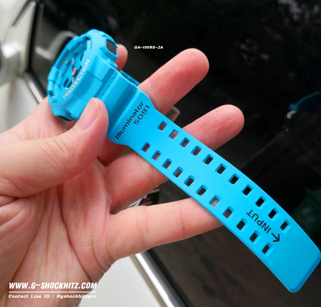 CASIO G-SHOCK นาฬิกาข้อมือ นาฬิกากันน้ำ นาฬิกาของแท้ ประกันศูนย์ CMG 1 ปี รุ่น GA-100RS-2A นาฬิกาสีฟ้า