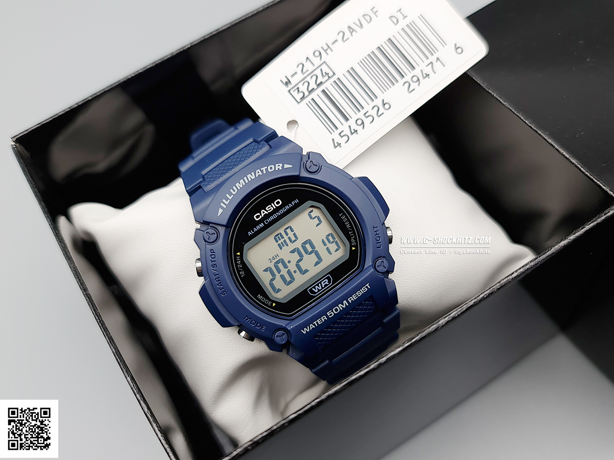 CASIO นาฬิกาคาสิโอ นาฬิกาข้อมือ นาฬิกากันน้ำ นาฬิกาของแท้ ประกันศูนย์ CMG 1 ปี รุ่น W-219H-2A นาฬิกาสีน้ำเงิน
