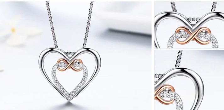 สร้อยคอ ผู้หญิง เงินแท้ 925 พร้อมจี้หัวใจคู่ ฝังเพชร CZ AAA สวยหรู ตกแต่งด้วยเครื่องหมายอินฟินิตี้ 760258