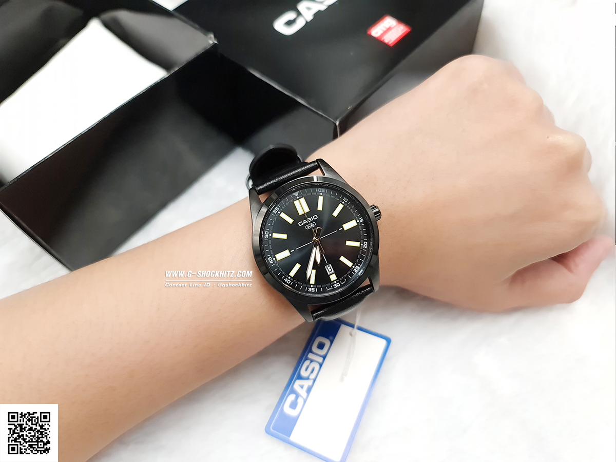 CASIO MID YEAR SALE นาฬิกาคาสิโอ พร้อมส่ง นาฬิกาข้อมือ นาฬิกากันน้ำ นาฬิกาของแท้ BTS ประกันศูนย์ CMG 1 ปี รุ่น MTP-VD02BL-1E นาฬิกาสีดำ