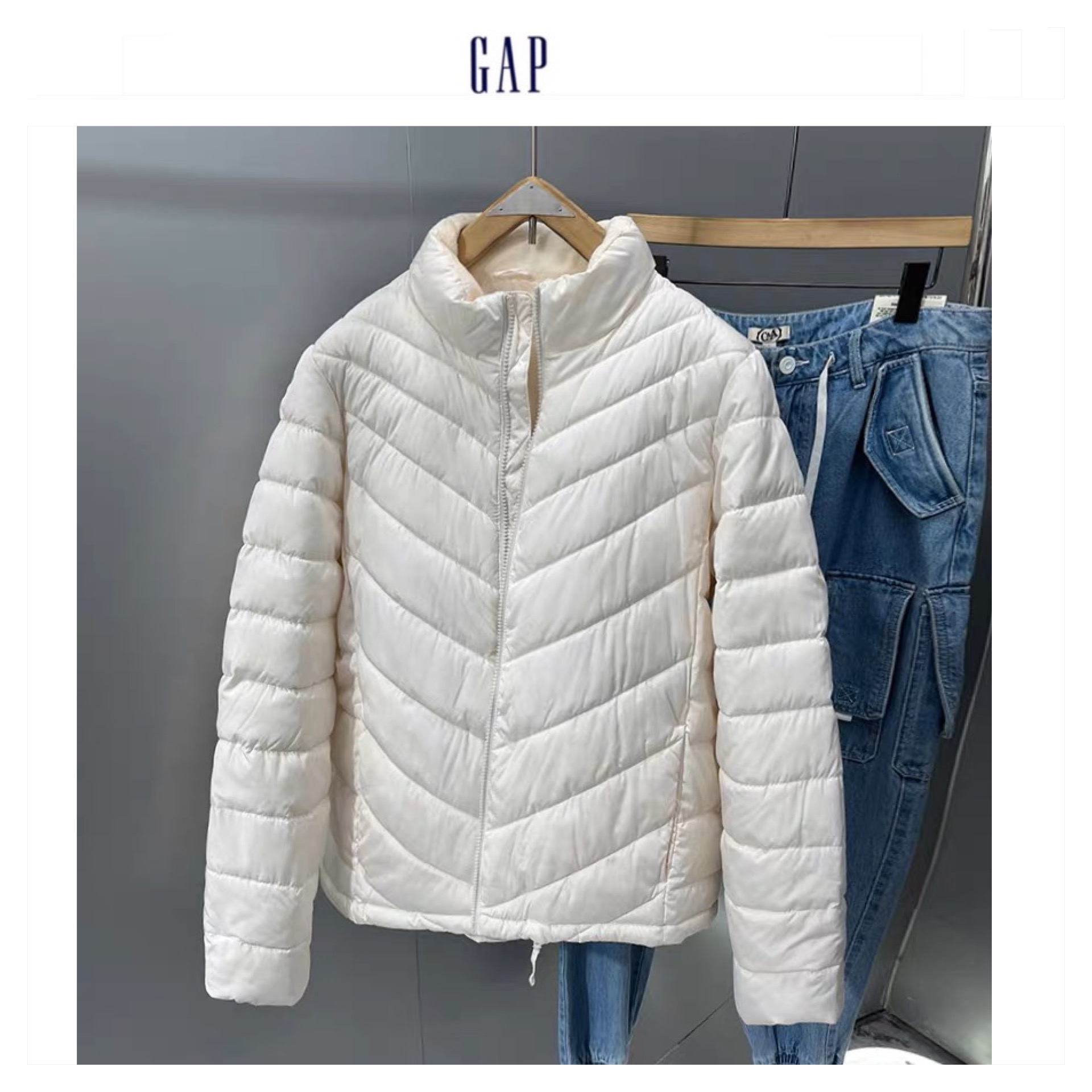 Gap เสื้อกันหนาว โค้ทฮู้ดเฟอร์ บุนวมอุ่น สีขาว แบรนด์ GAP(padded puffer coat