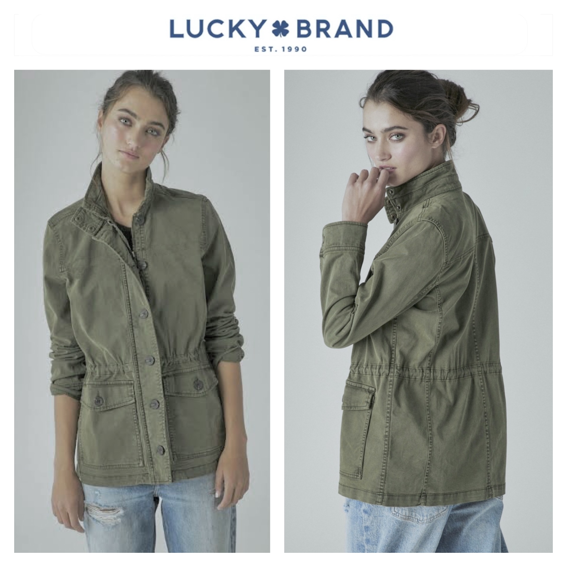 LUCKY BRAND เสื้อนอกเขียวทหาร เสื้อแจ็คเก็ต แนวทหาร แพทเทิน Lucky brandสวย เท่ห์ มาก แบรนด์ In extenso สำเนา เขียว