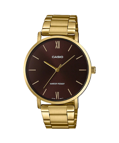 CASIO MID YEAR SALE นาฬิกาคาสิโอ พร้อมส่ง นาฬิกาข้อมือ นาฬิกากันน้ำ นาฬิกาของแท้ BTS ประกันศูนย์ CMG 1 ปี รุ่น MTP-VT01G-5B นาฬิกาสีทอง