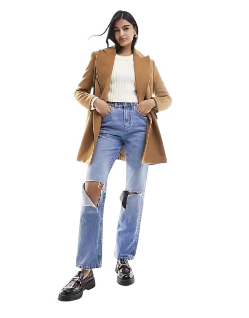 Love tree เสื้อโค้ทกันหนาว เสื้อกันหนาว overcoat โค้ทวูล สีcamel belt coat สีครีมเบจ แบรนด์ RIVER ISLAND Camel