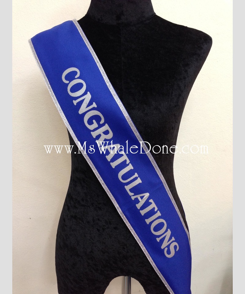 4แบบ สายสะพายแสดงความยินดี CONGRATULATIONS สีแดง/น้ำเงิน แต่งขอบ